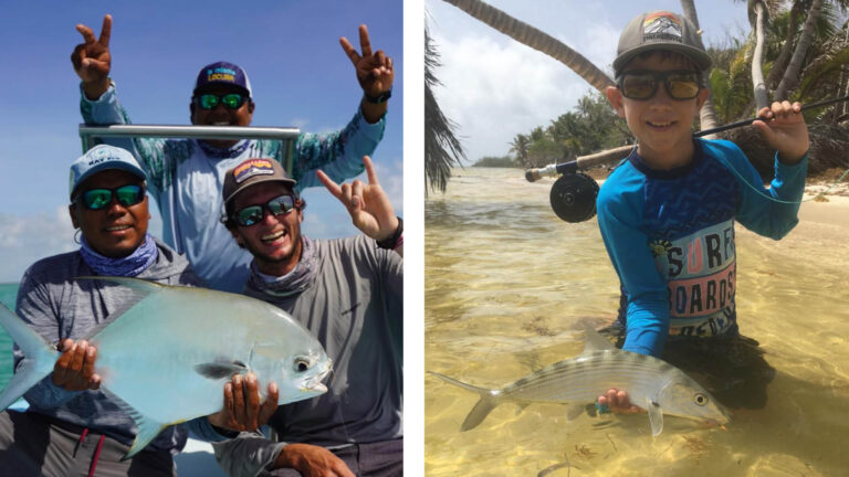 Inshore fly fishermen catch a permit and a bonefish in Ascension Bay, Mexico.